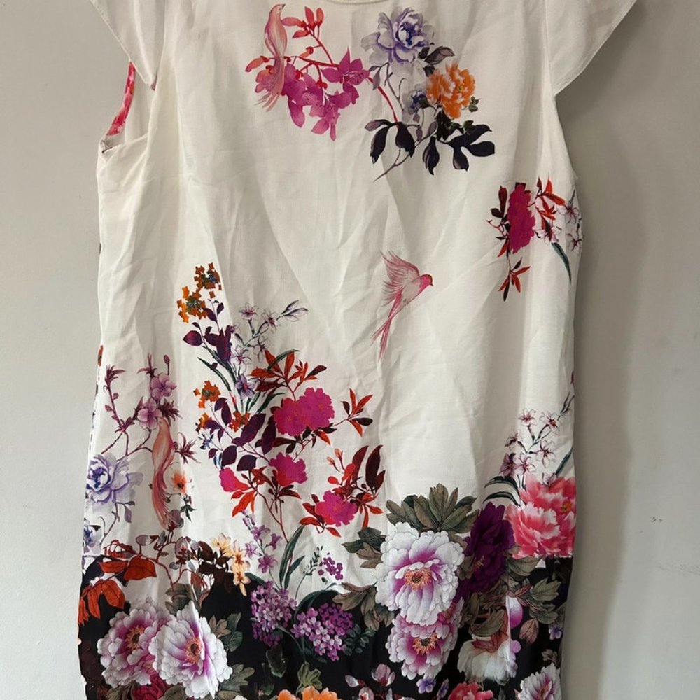 wallis womens uk 14 petite white floral short sleeve sheath dress - Picture 5 of 7